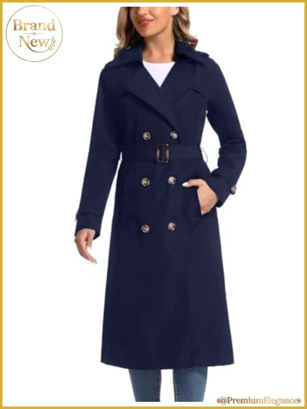 Women's Waterproof Long Trench Coat Double Breasted Belted Removable Hood